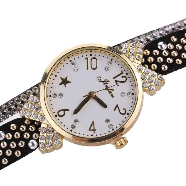Best Sale 2018 Fashion Womens Bracelet Vintage Weave Wrap Quartz PU Leather Leaf Beads Wrist Watches lady watch Relogio Feminino