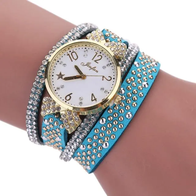 Best Sale 2018 Fashion Womens Bracelet Vintage Weave Wrap Quartz PU Leather Leaf Beads Wrist Watches lady watch Relogio Feminino