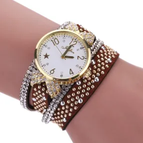 Best Sale 2018 Fashion Womens Bracelet Vintage Weave Wrap Quartz PU Leather Leaf Beads Wrist Watches lady watch Relogio Feminino