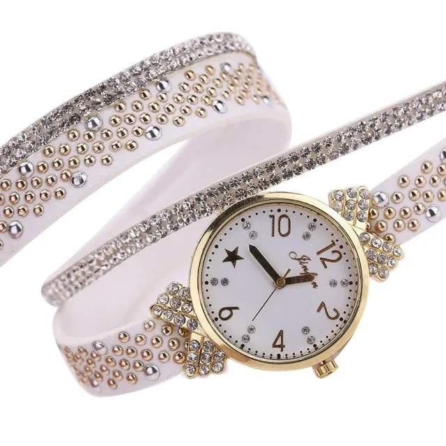 Best Sale 2018 Fashion Womens Bracelet Vintage Weave Wrap Quartz PU Leather Leaf Beads Wrist Watches lady watch Relogio Feminino