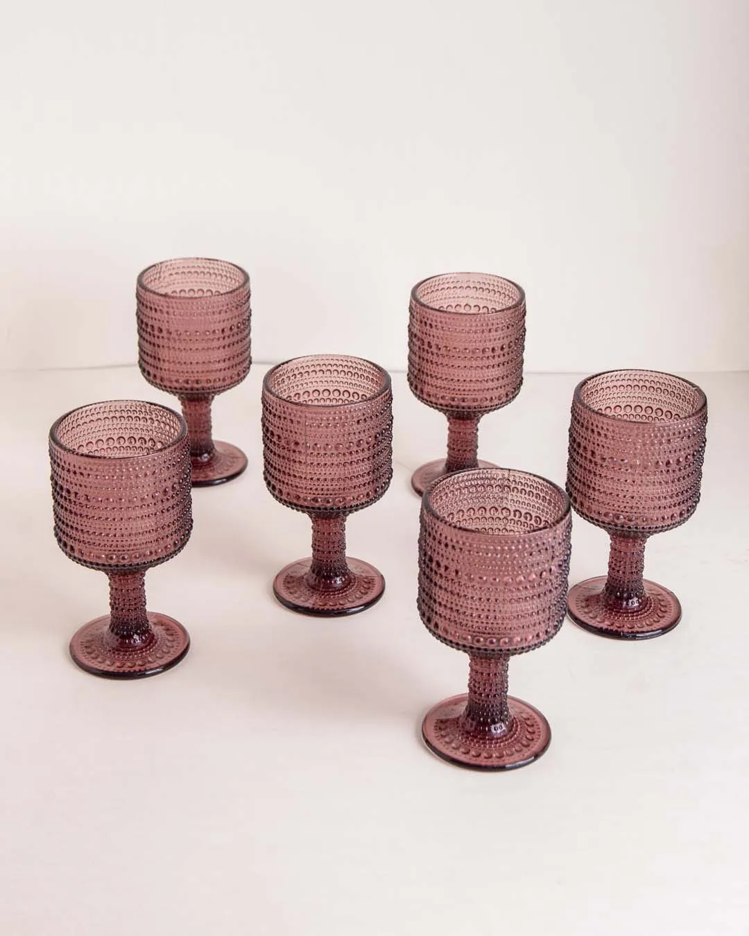 Bubble Embossed Goblet Glass Purple - Set of 6