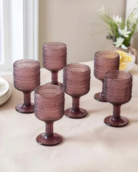 Bubble Embossed Goblet Glass Purple - Set of 6