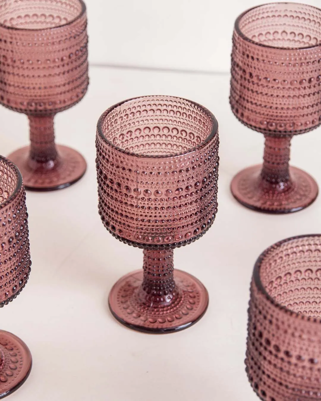 Bubble Embossed Goblet Glass Purple - Set of 6