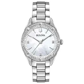 Bulova Sutton Stainless Steel  3 Diamonds On Face And