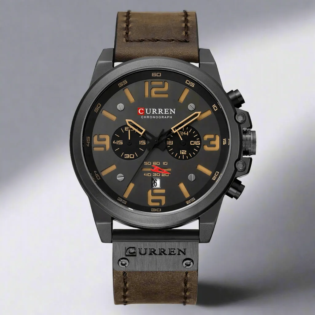 CURREN Watches Men’s Waterproof Sport Wrist Watch Chronograph Military Genuine Leather Relogio Masculino