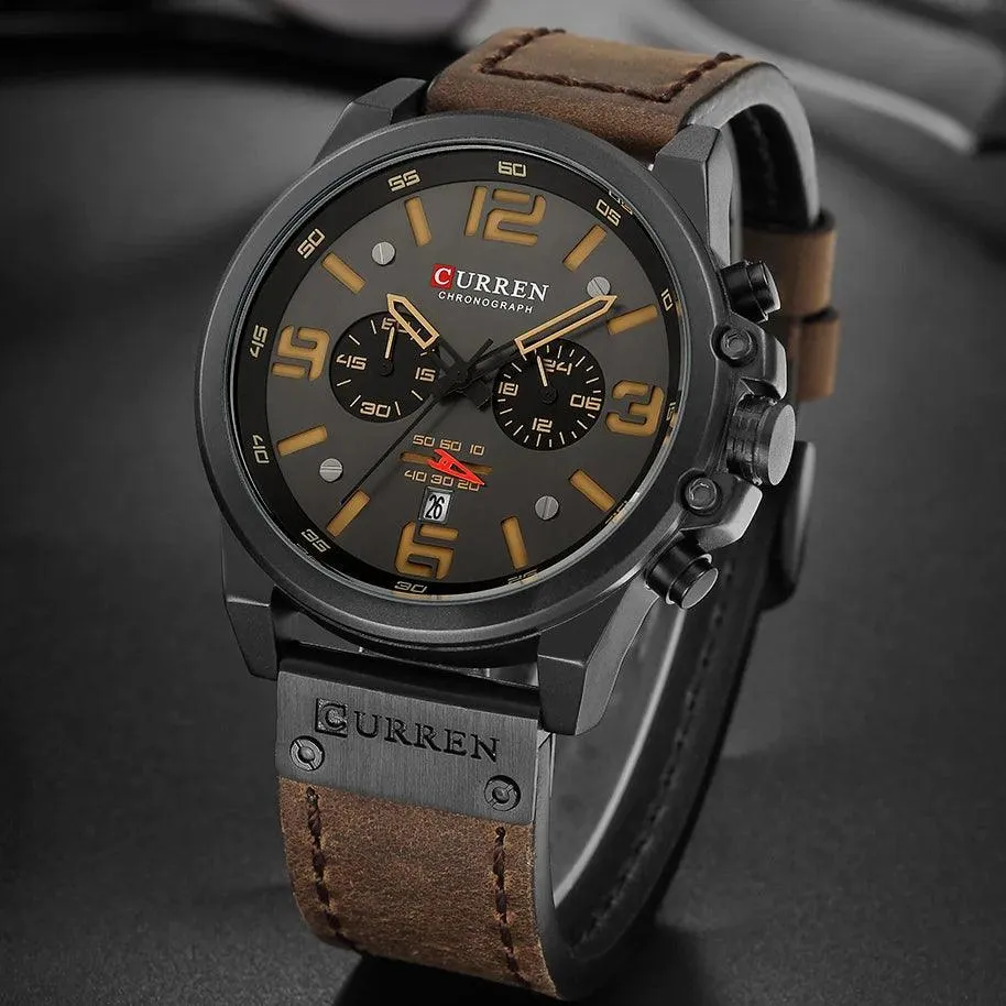 CURREN Watches Men’s Waterproof Sport Wrist Watch Chronograph Military Genuine Leather Relogio Masculino
