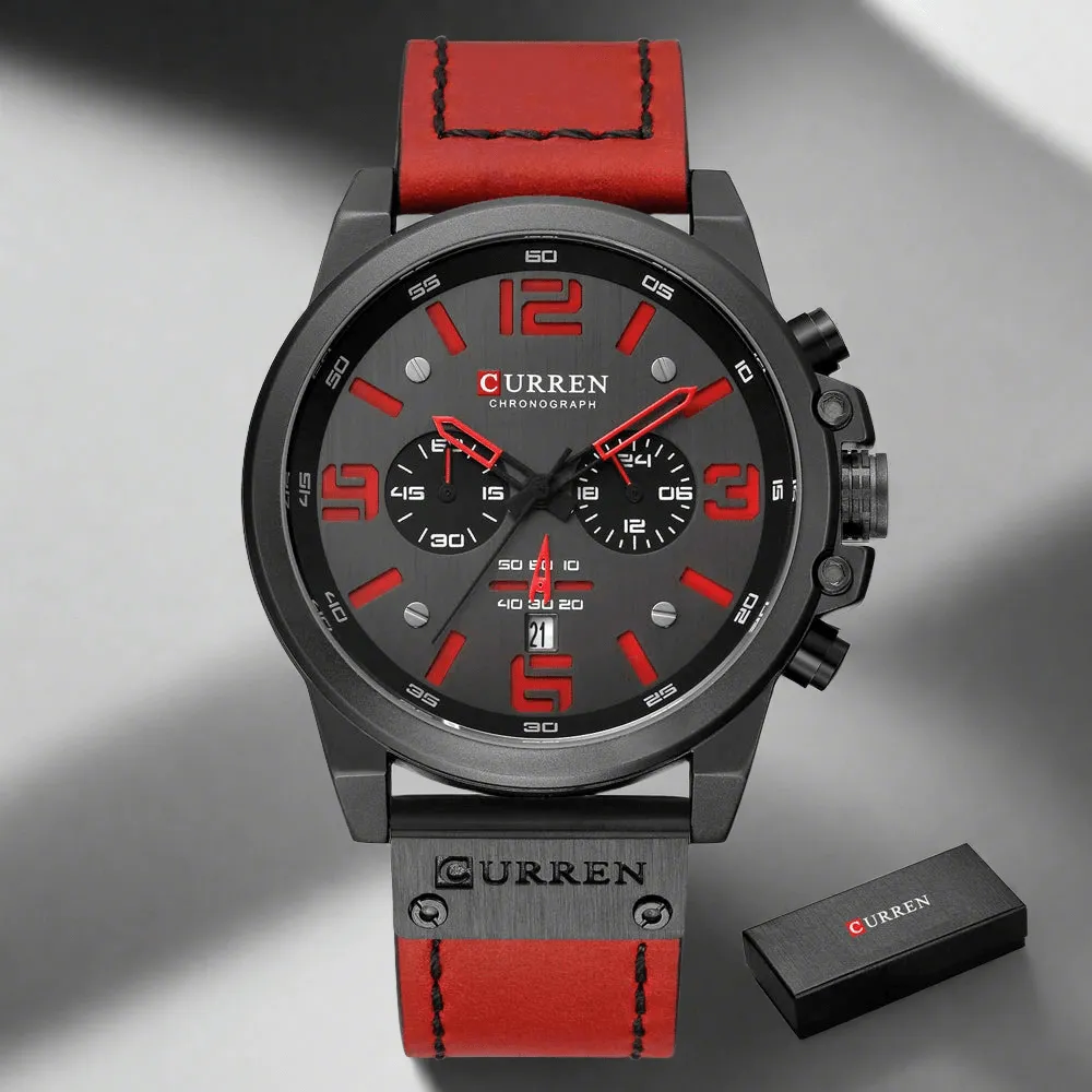 CURREN Watches Men’s Waterproof Sport Wrist Watch Chronograph Military Genuine Leather Relogio Masculino