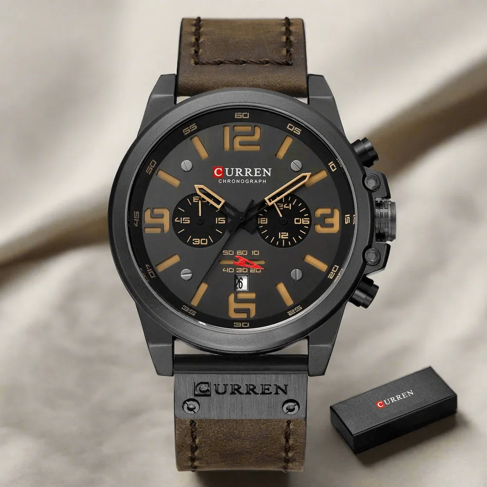 CURREN Watches Men’s Waterproof Sport Wrist Watch Chronograph Military Genuine Leather Relogio Masculino