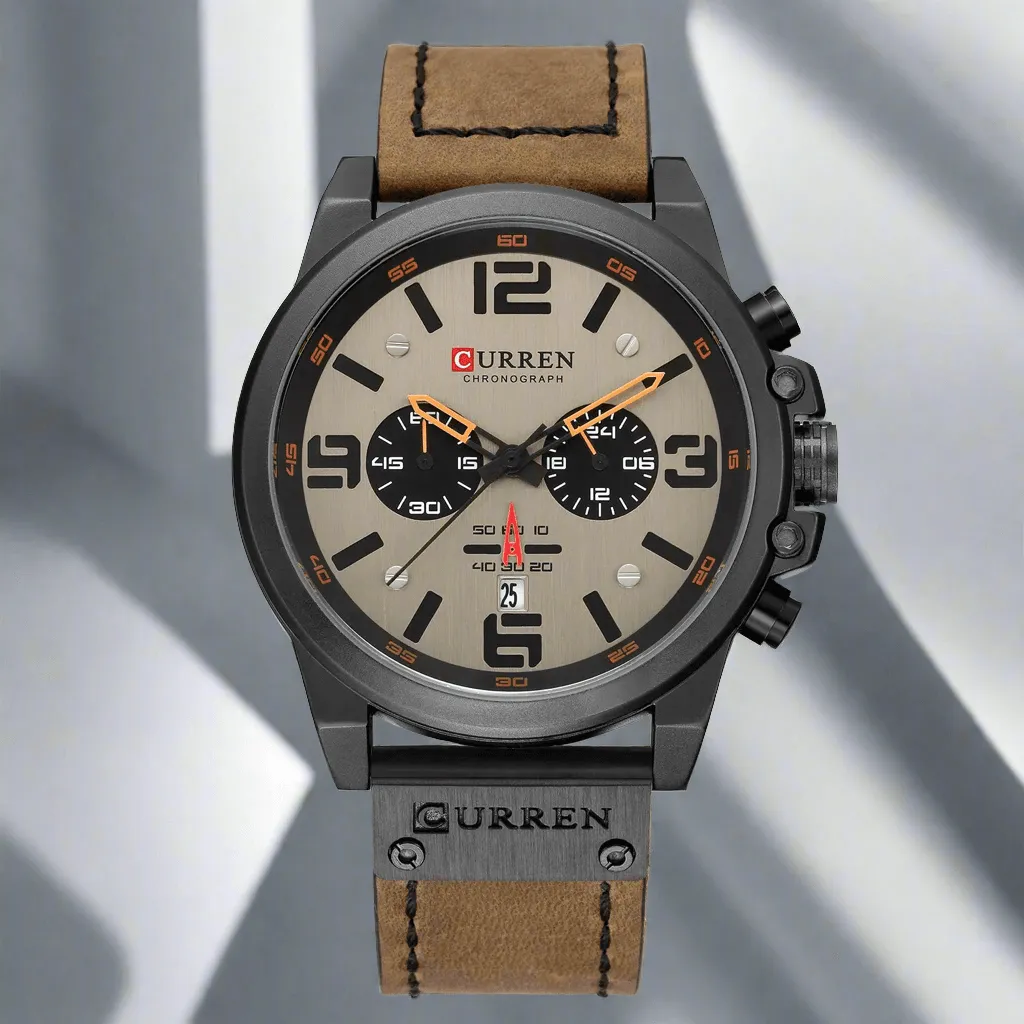 CURREN Watches Men’s Waterproof Sport Wrist Watch Chronograph Military Genuine Leather Relogio Masculino