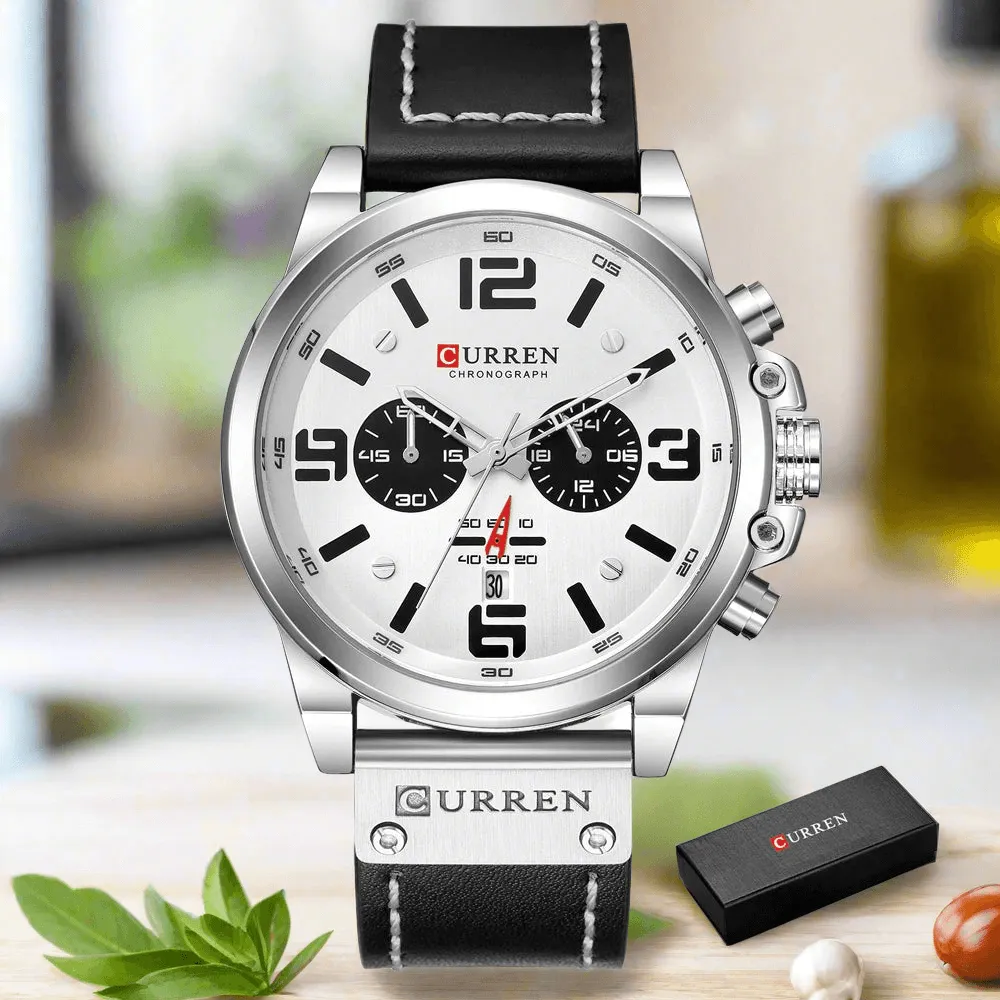 CURREN Watches Men’s Waterproof Sport Wrist Watch Chronograph Military Genuine Leather Relogio Masculino