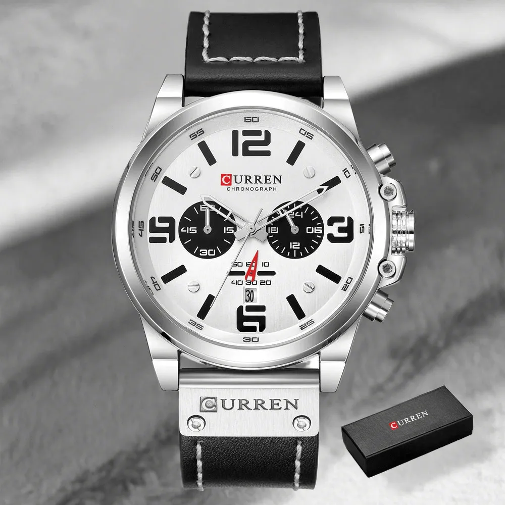 CURREN Watches Men’s Waterproof Sport Wrist Watch Chronograph Military Genuine Leather Relogio Masculino