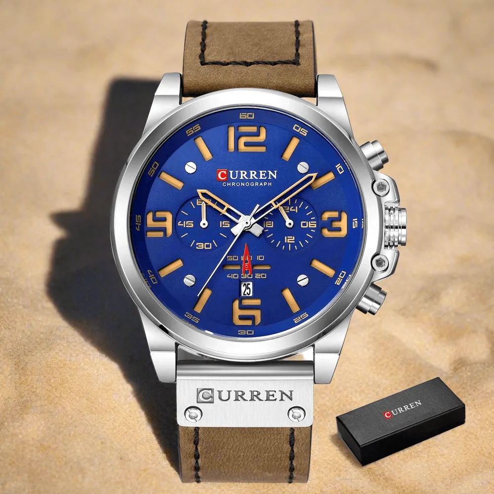 CURREN Watches Men’s Waterproof Sport Wrist Watch Chronograph Military Genuine Leather Relogio Masculino