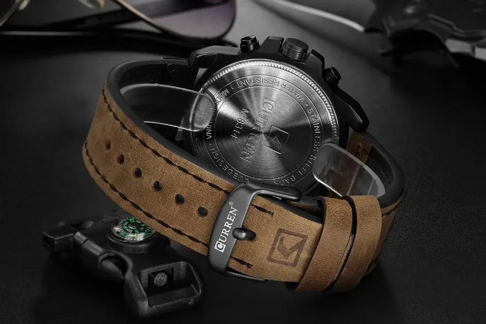 CURREN Watches Men’s Waterproof Sport Wrist Watch Chronograph Military Genuine Leather Relogio Masculino