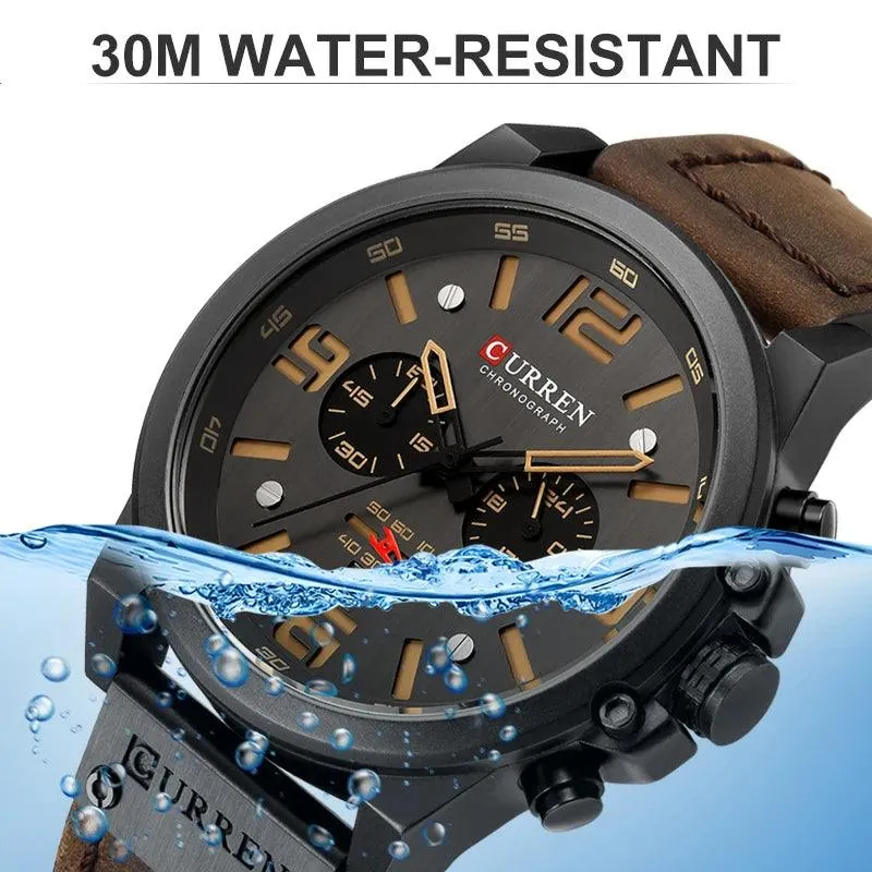 CURREN Watches Men’s Waterproof Sport Wrist Watch Chronograph Military Genuine Leather Relogio Masculino