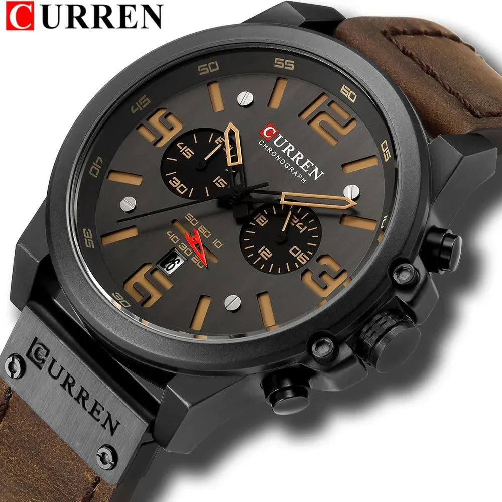 CURREN Watches Men’s Waterproof Sport Wrist Watch Chronograph Military Genuine Leather Relogio Masculino