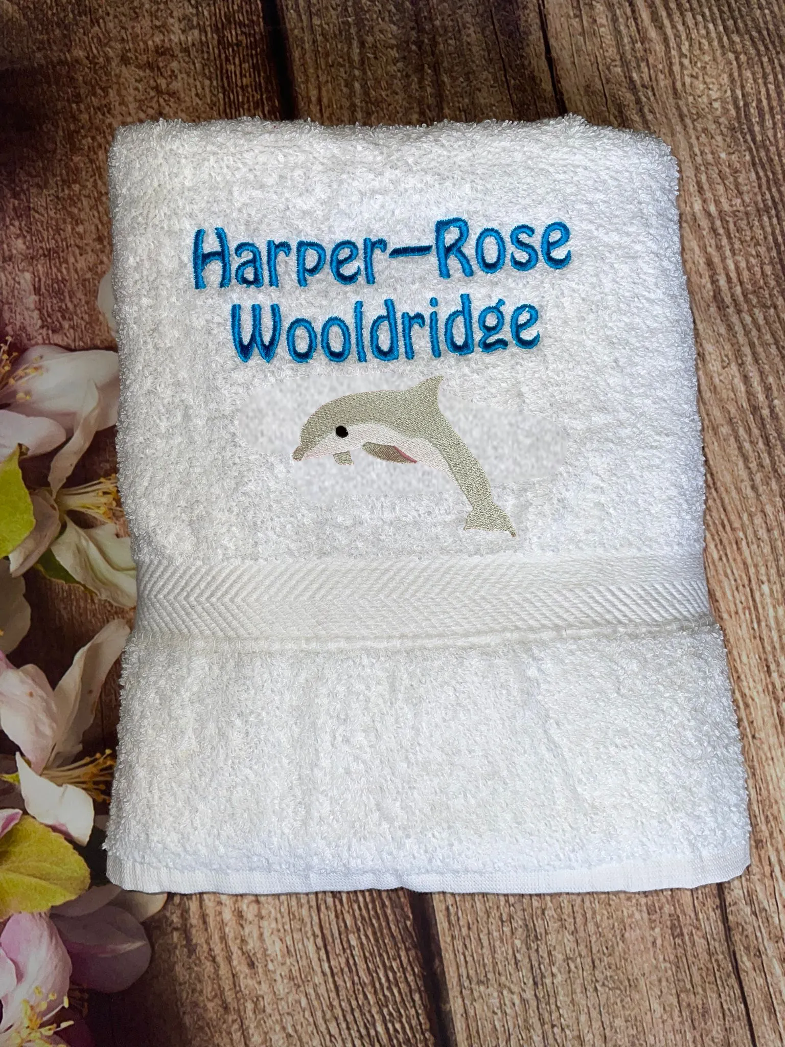 Embroidered Personalised Swimming, beach or Sports Towel. Ideal gift - Dolphin