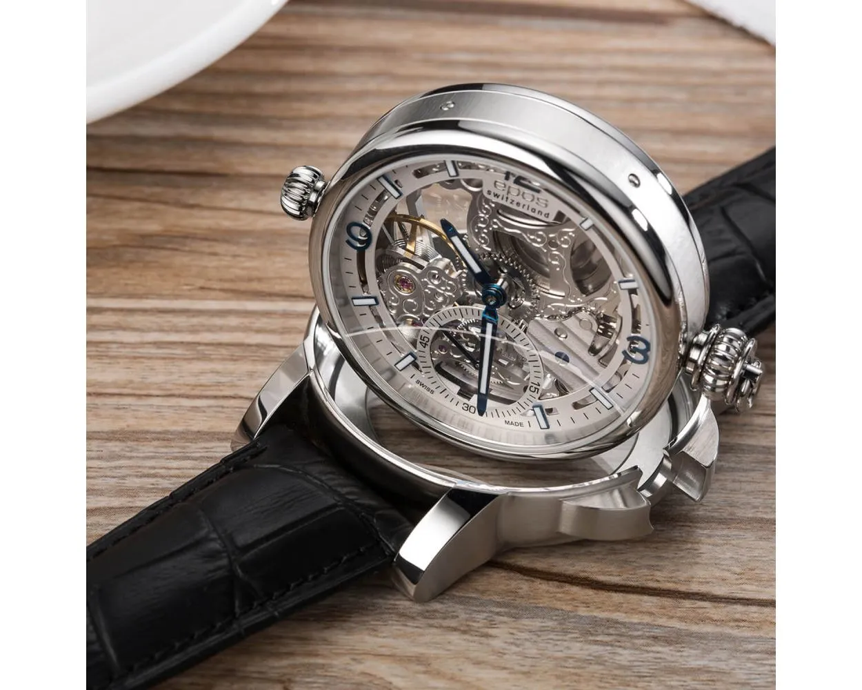 EPOS Artistry Sapphire Crystal Skeleton Hand-Wound Watch