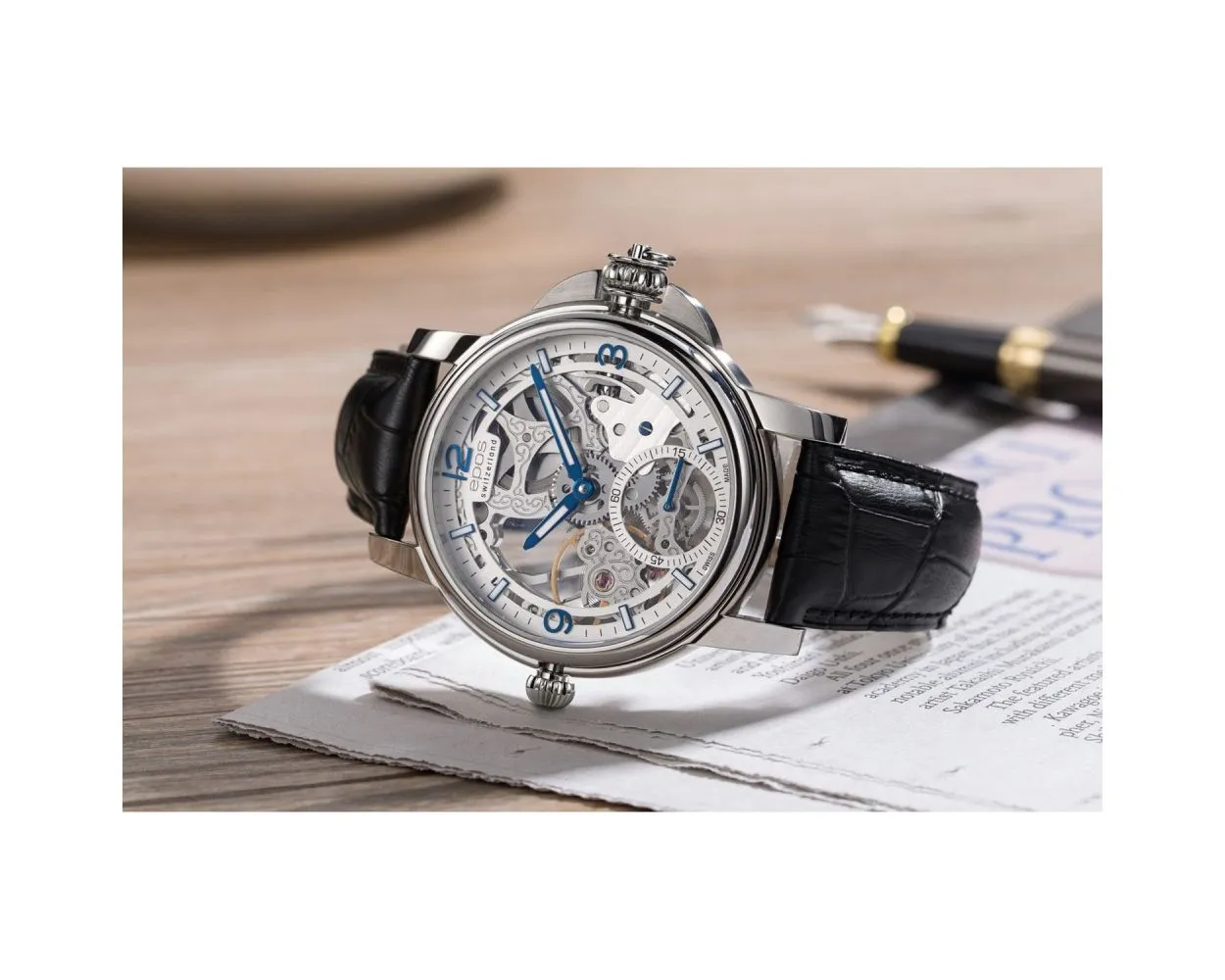 EPOS Artistry Sapphire Crystal Skeleton Hand-Wound Watch