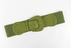 Faux Leather Stretch Belt in Olive Green