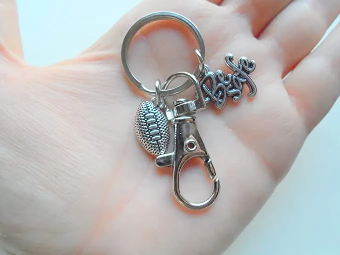 Football Player Keychain with Be Safe Charm and Swivel Clasp, American Football Player or Coach Keychain
