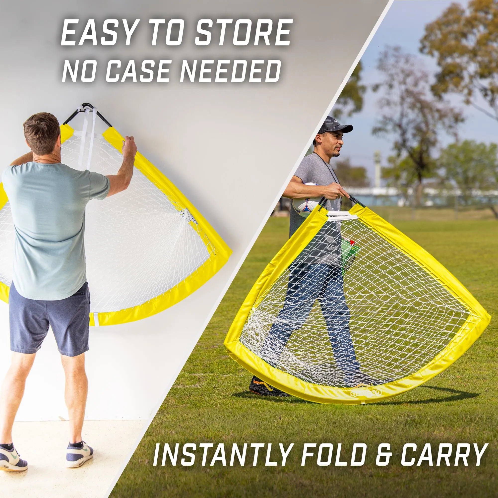 GoSports Team Tone 6 ft x 4 ft Portable Soccer Goal for Kids - Pop Up Net for Backyard - Yellow