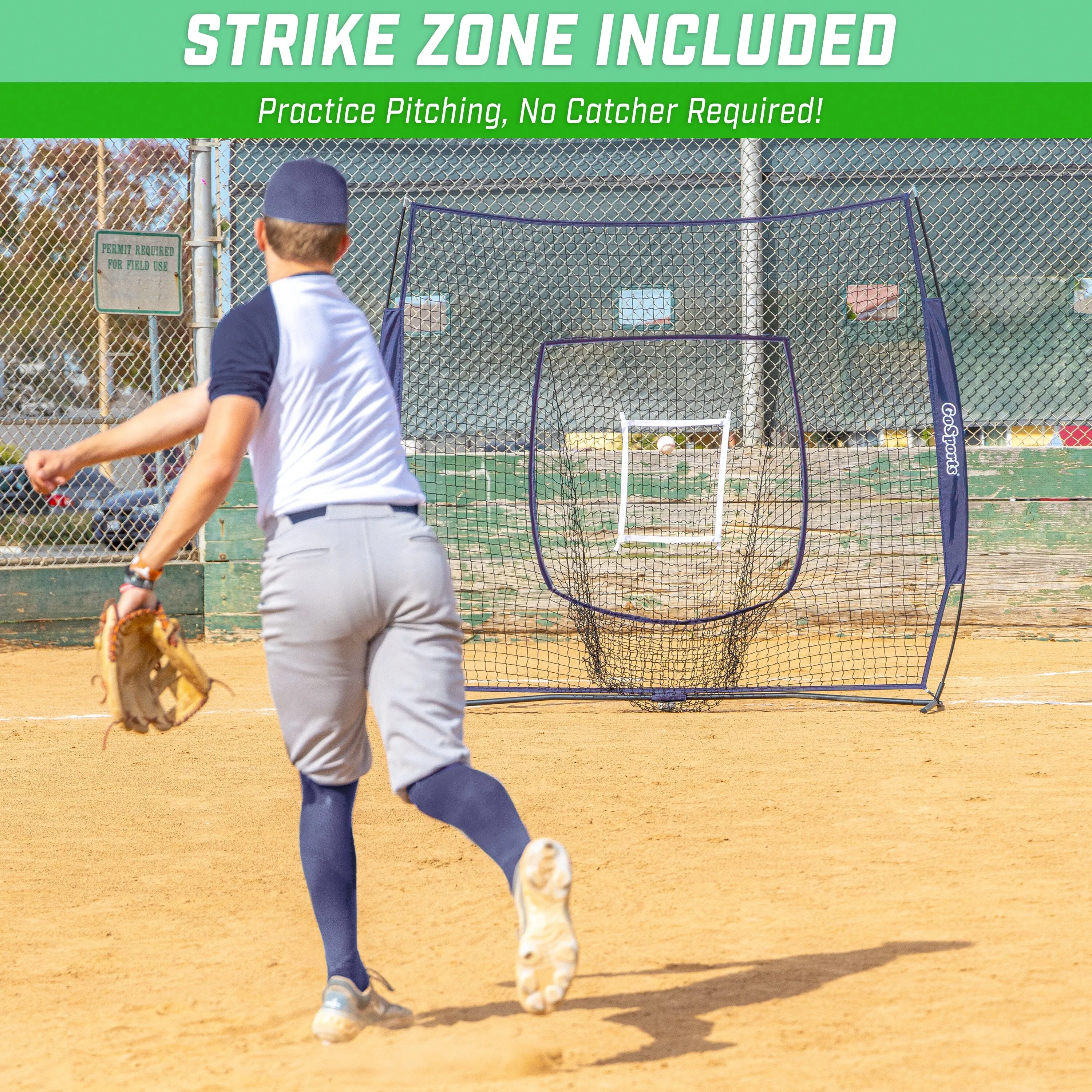 GoSports Team Tone 7 ft x 7 ft Baseball & Softball Practice Hitting & Pitching Net in Team Colors - Navy
