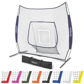 GoSports Team Tone 7 ft x 7 ft Baseball & Softball Practice Hitting & Pitching Net in Team Colors - Navy