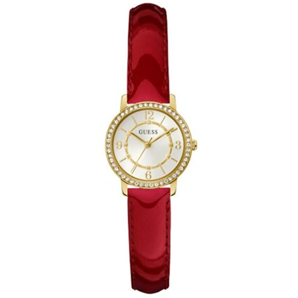 Guess Melody White Dial Red Leather Strap Ladies Watch GW0533L1