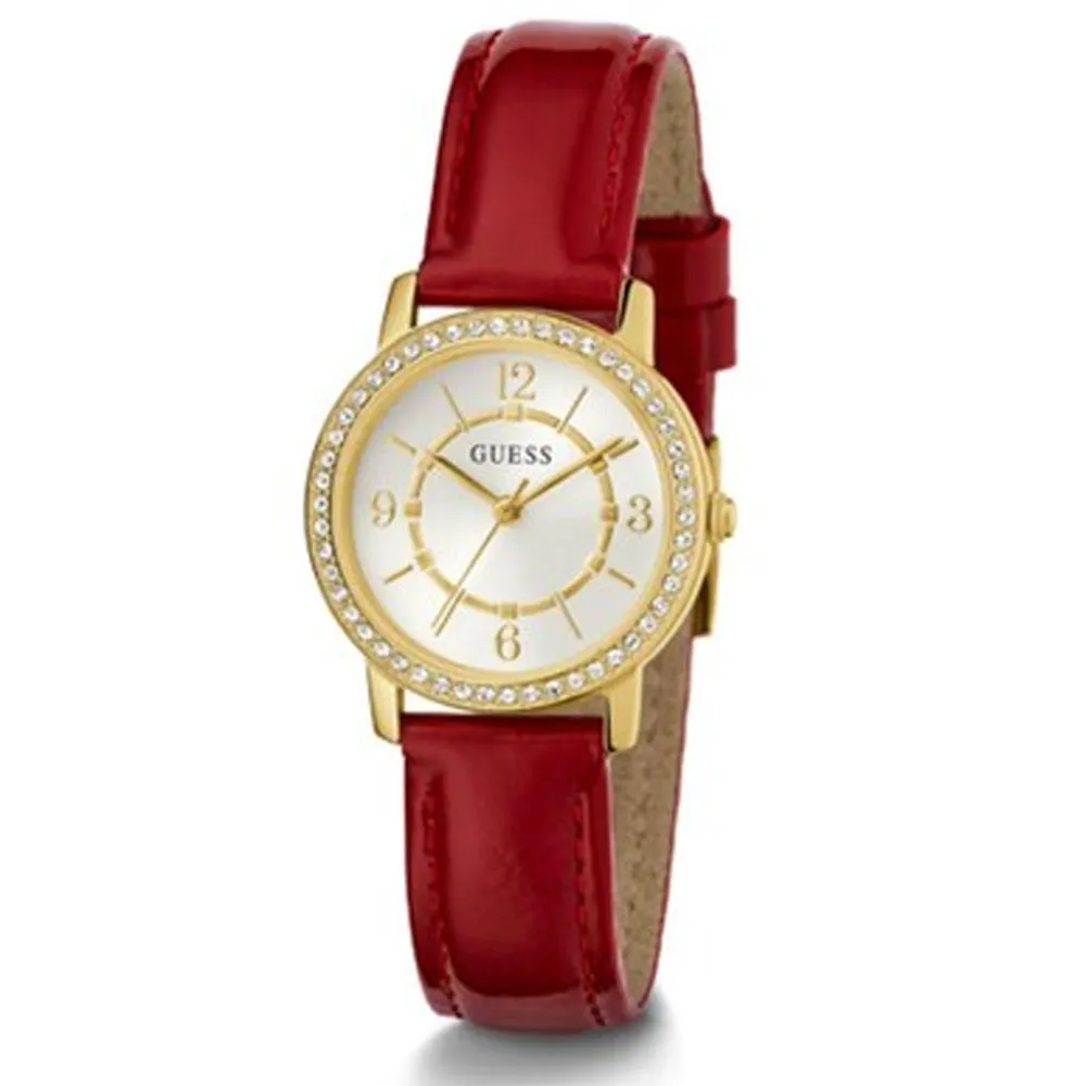 Guess Melody White Dial Red Leather Strap Ladies Watch GW0533L1
