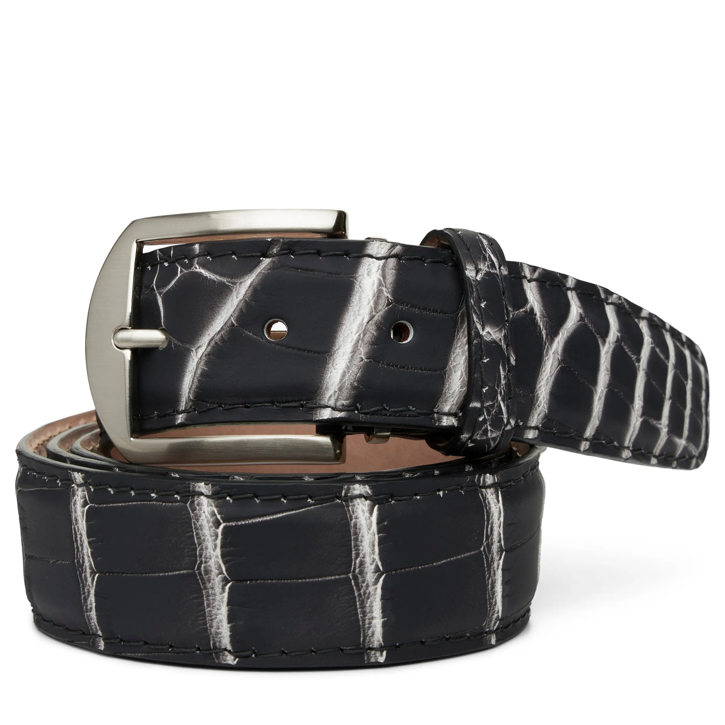 LEN Belt Ultra Matte Two-Tone American Alligator Black & White STK