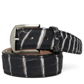 LEN Belt Ultra Matte Two-Tone American Alligator Black & White STK