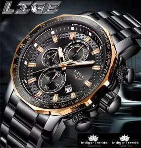 LIGE™  Black Knight Chronograph Watch for Men