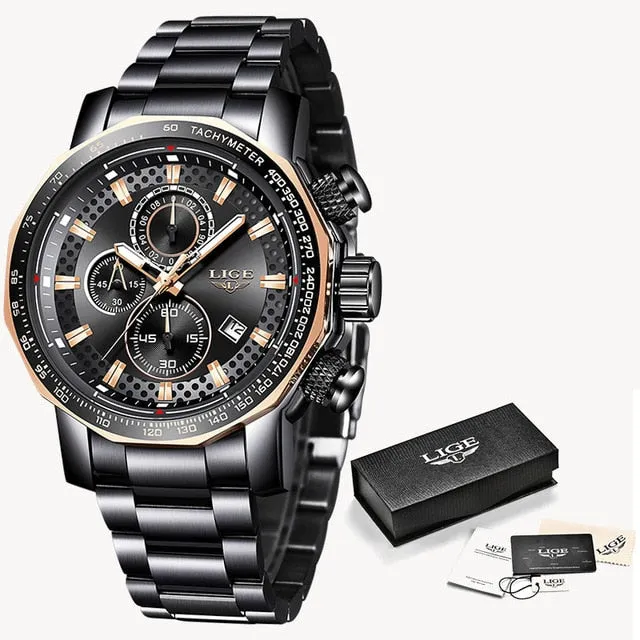 LIGE™  Black Knight Chronograph Watch for Men