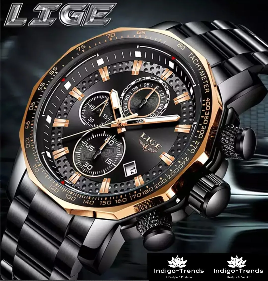 LIGE™  Black Knight Chronograph Watch for Men