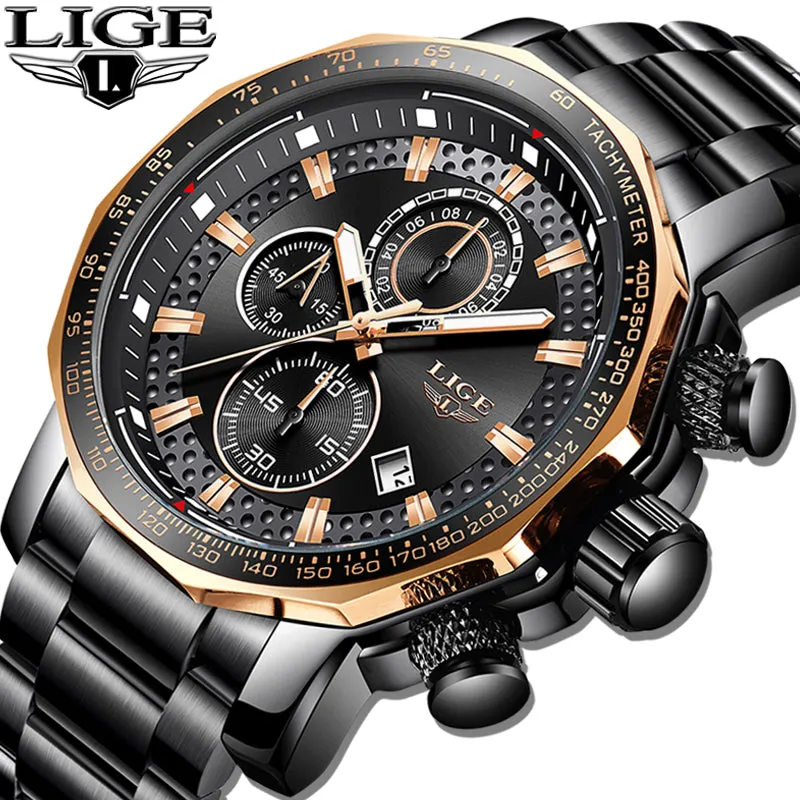 LIGE™  Black Knight Chronograph Watch for Men