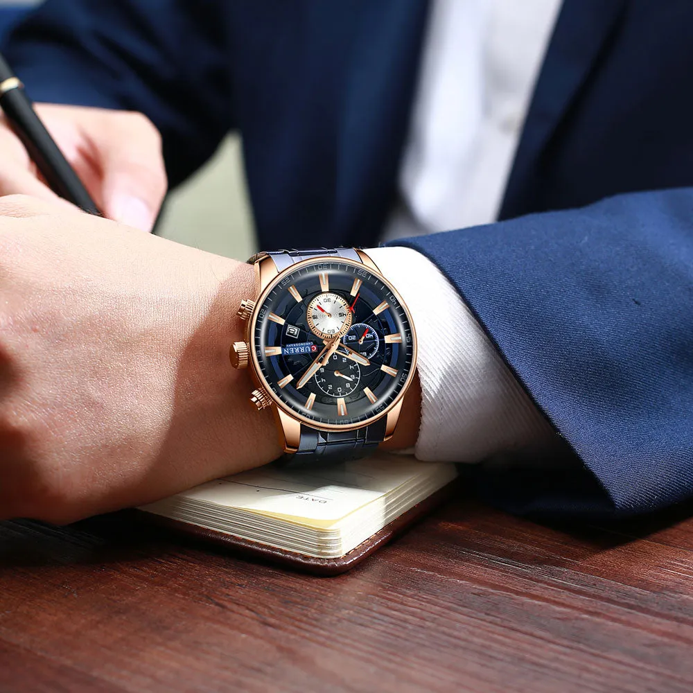 Luxury Mens Watches CURREN Stainless Steel Multi-function Chronograph Quartz Wristwatch Relogio Masculino