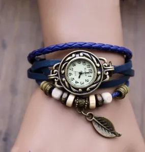 Montres Femmes 2018 Diamond Bracelet Watches Women 1PC Womens Bracelet Vintage Weave Wrap Quartz Leather Leaf Beads Wrist Watch