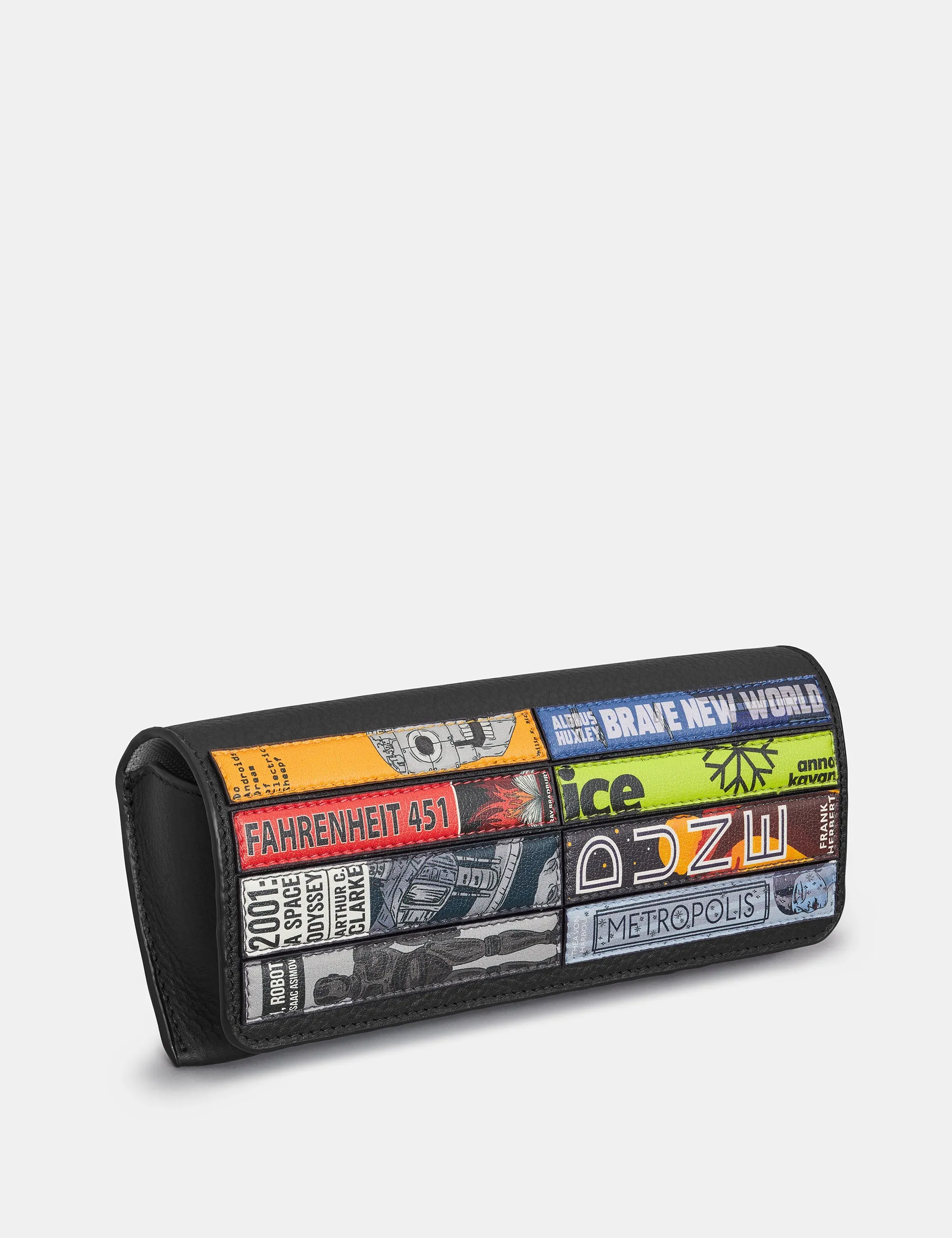 Sci-Fi Bookworm Black Leather Glasses Case