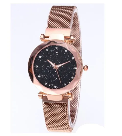 W186 Rose Gold Midnight Mesh Rhinestones Collection Quartz Watch