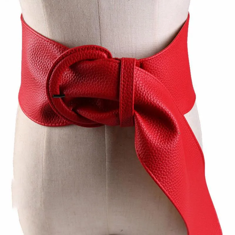 Waist Belts Wide Leather Blouse Dresses Buckle Ladies Black Red Yellow Camel Long Belt for Women