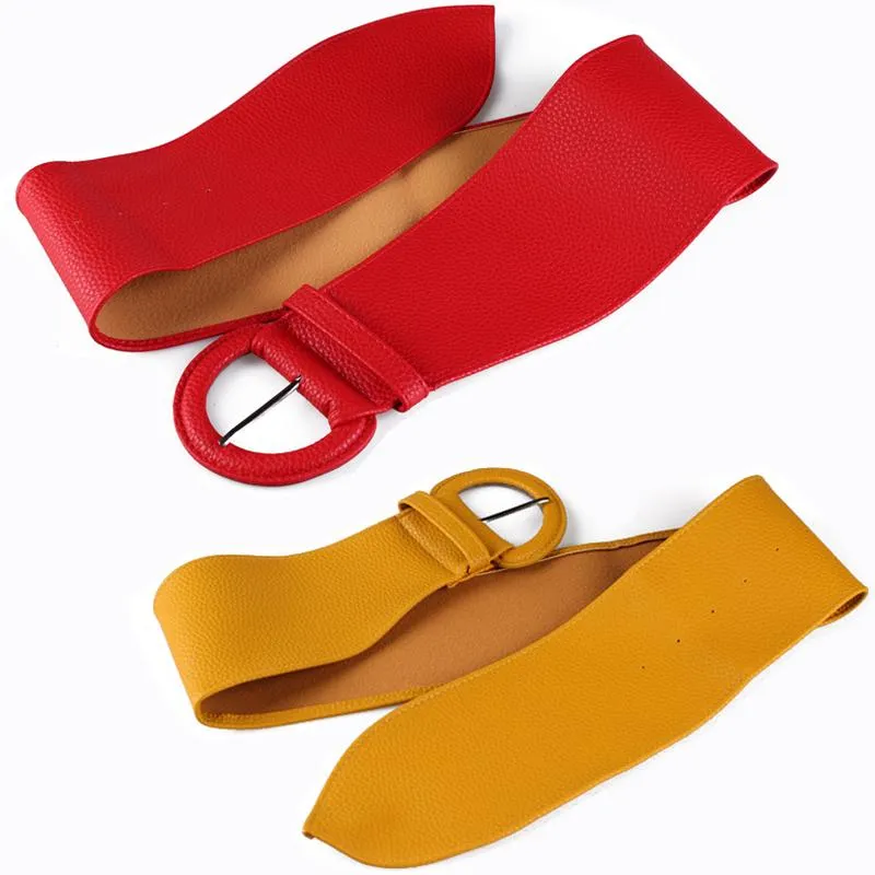 Waist Belts Wide Leather Blouse Dresses Buckle Ladies Black Red Yellow Camel Long Belt for Women