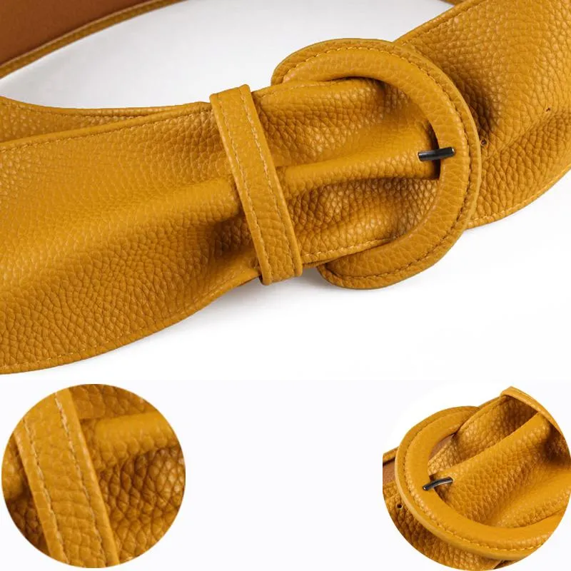 Waist Belts Wide Leather Blouse Dresses Buckle Ladies Black Red Yellow Camel Long Belt for Women
