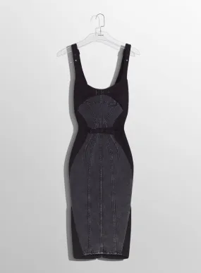 washed black buckled denim dress