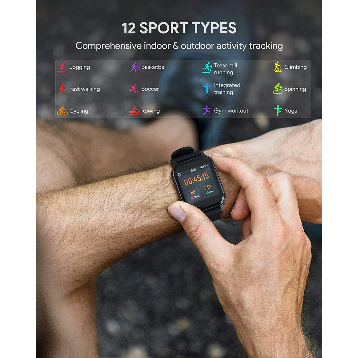 Waterproof Smartwatch Fitness Tracker with 12 Activity Modes