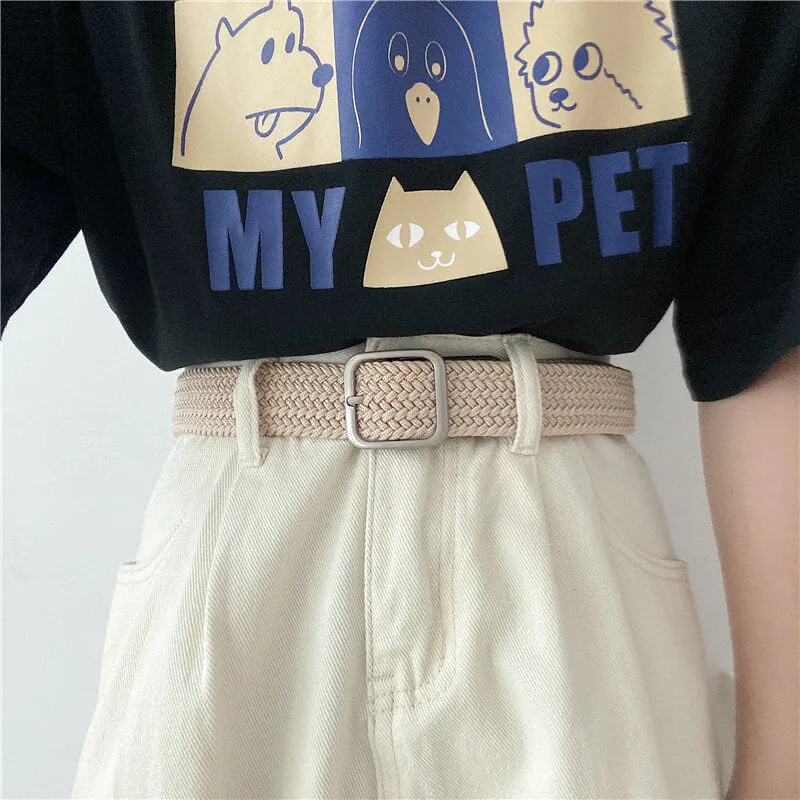 Wide Braided Belt Square Buckle