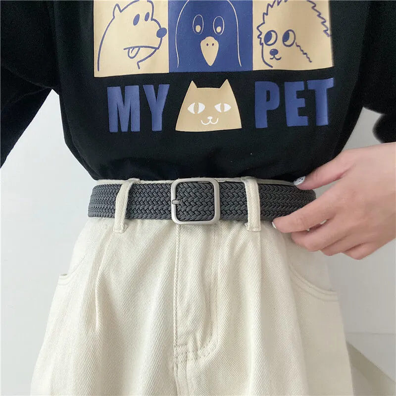 Wide Braided Belt Square Buckle